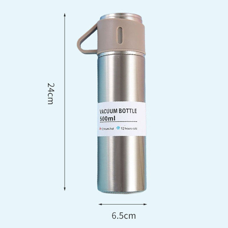 Modern 500ml Capacity Stainless Steel Insulated Water Bottle & Cup Set 3pcs