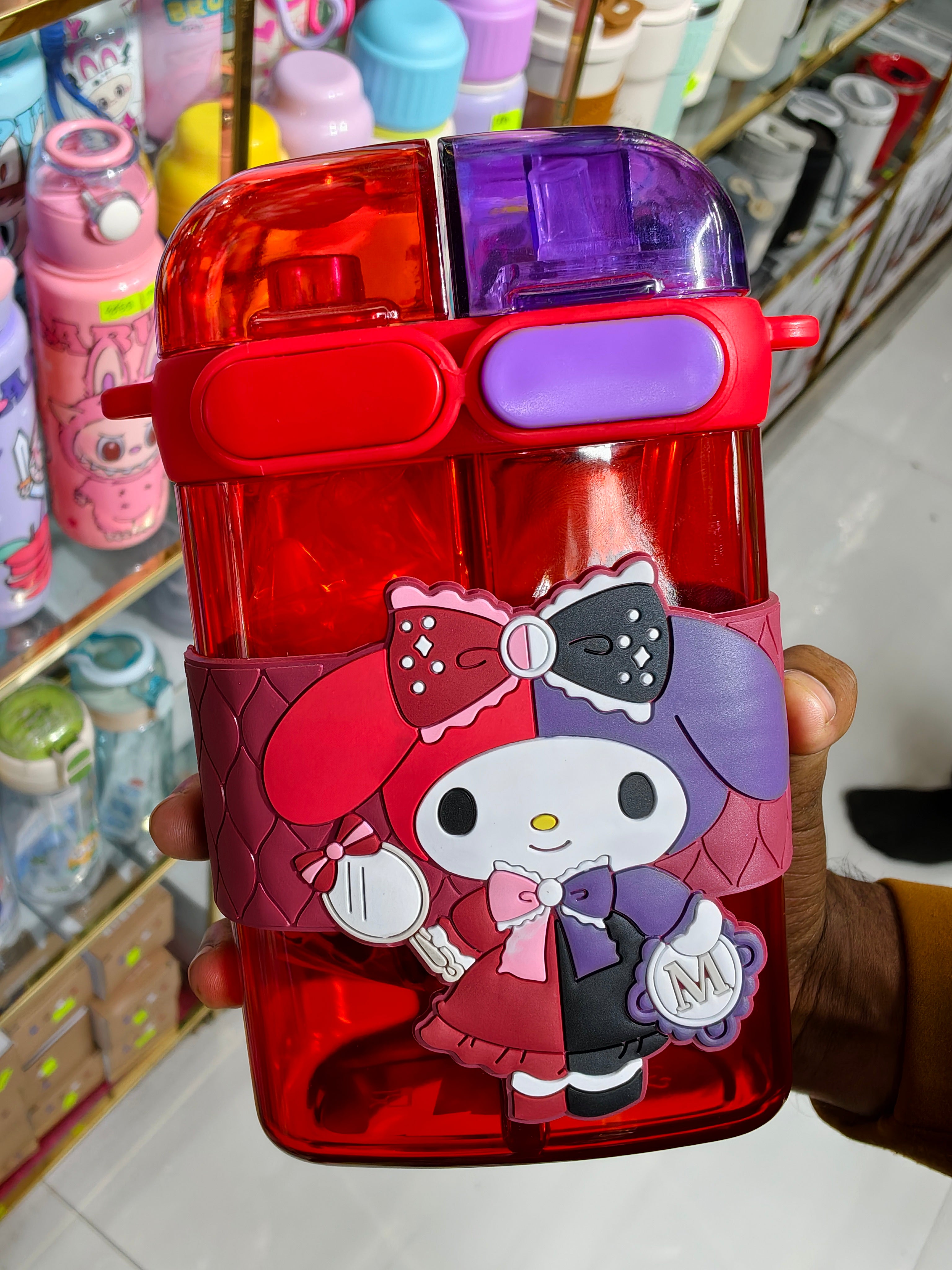 Kids Double Straw Cartoon Water Bottle